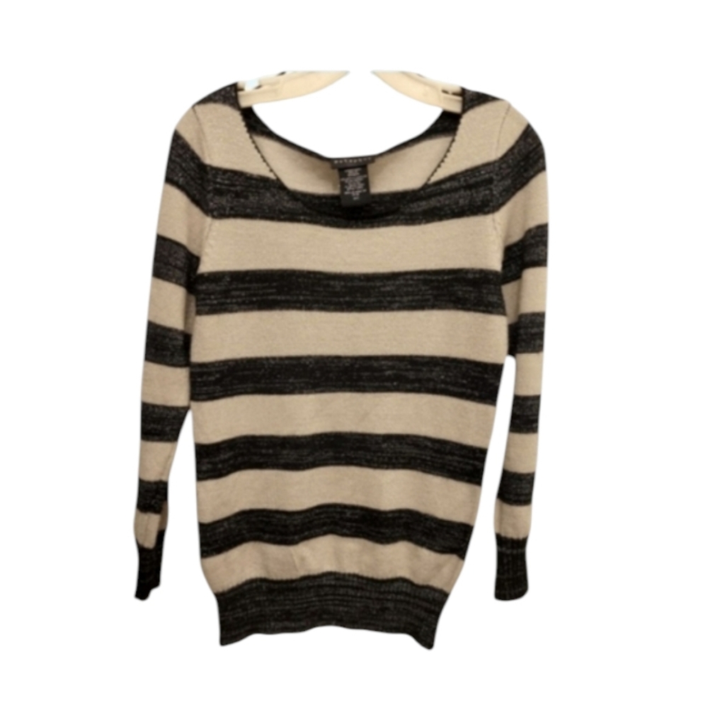Vintage Metaphor Shimmer Black Tan Striped Long Sleeve Sweater Size Small